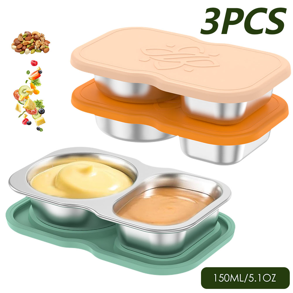 Snack Container Travel - 3Pcs 150ml Double Compartment Seasoning Container
