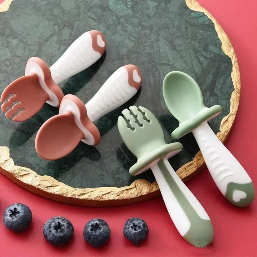 Baby Food Lunch - Baby Spoon Fork Silicone Children's Tableware