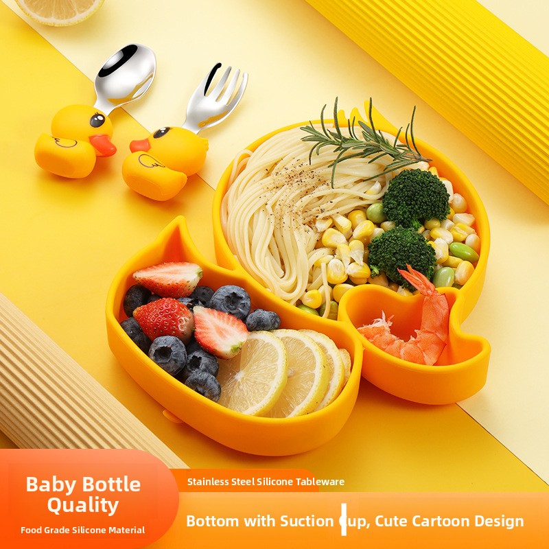 Baby Food Yellow - Yellow Duck Silicone Stainless Steel Children's