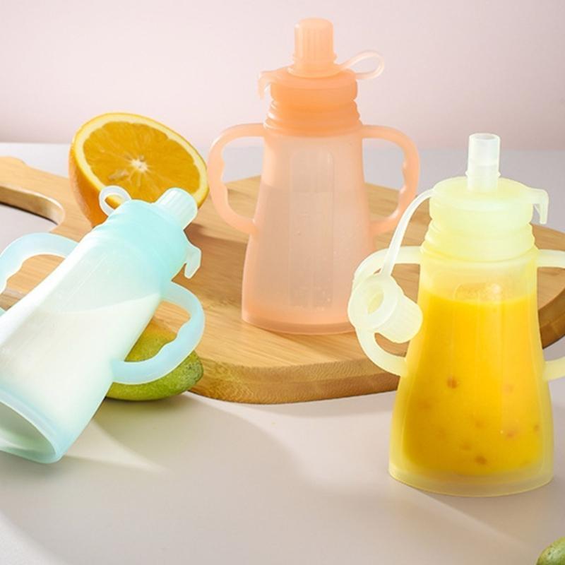 Baby Food Reusable Pouches - Portable Leakproof Silicone Baby Fruit Puree
