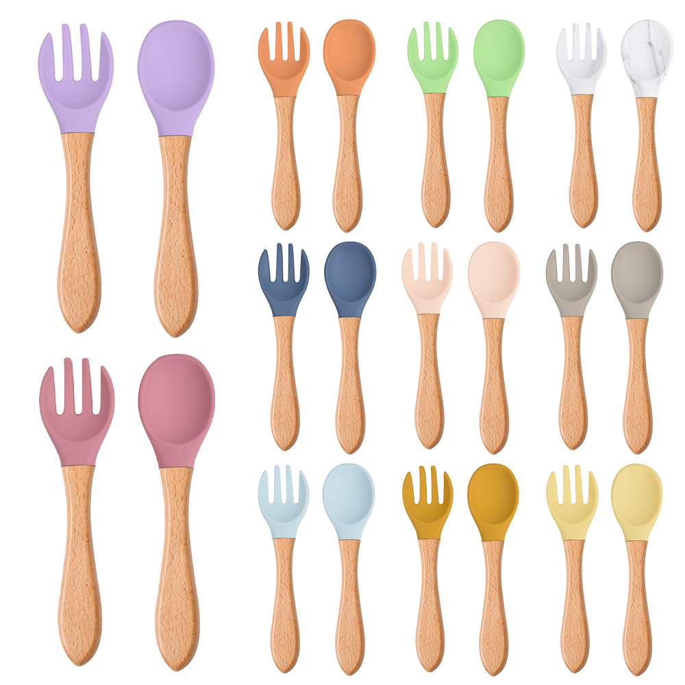 Baby Food Lunch - 2Pcs/Set Baby Silicone Spoon Fork with