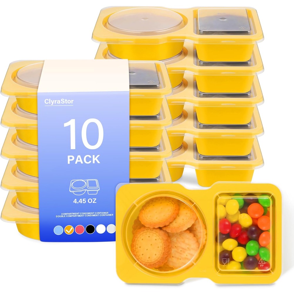 Snack Container Travel - 2 Compartment Disposable Plastic Snack Containers