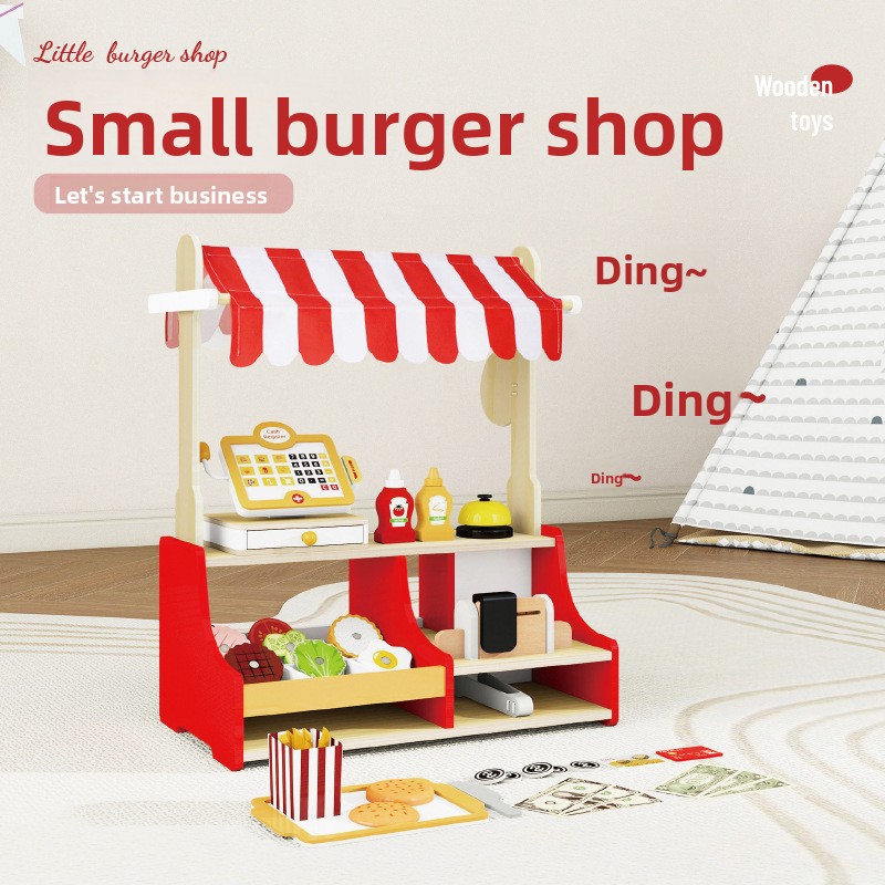 Baby Food In Restaurant - Children Toy Puzzle Wood Hamburger Shop