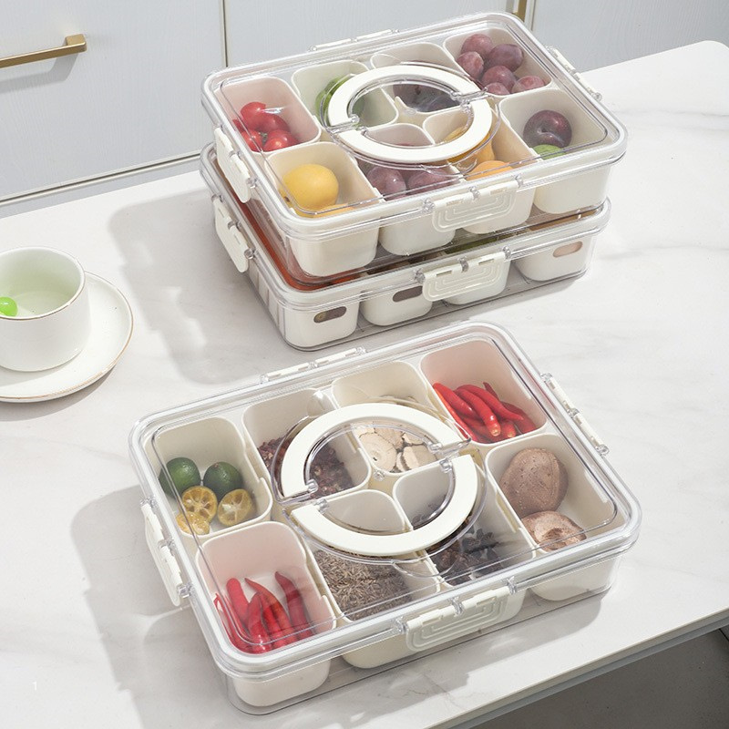 Snack Container Travel - Clear 8/4-Compartment Snack Container with Lid&Handle,